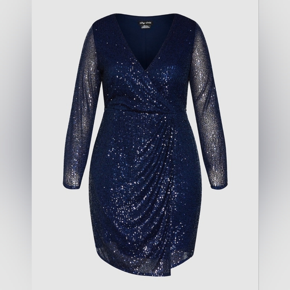 Glamorous Navy Sequin Wrap Dress - Size XL (Plus Size 22) - NEW with Tags!